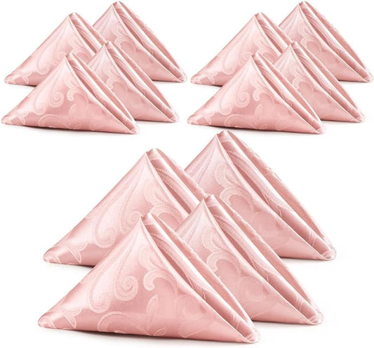 12 Pieces Scroll Damask Jacquard Satin Napkins Coral Gold Cloth Napkins 17 x 17 inch,Water Resistant Spillproof Dinner Napkins for Restaurant Weddings Party Dinner Decoration
