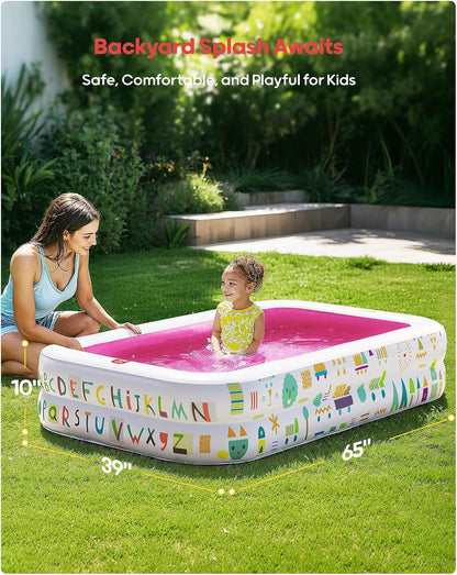 Kiddie Pool, Alphabet and Number Design, 65 x 39 in, Pink