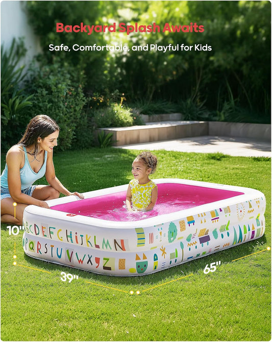 Kiddie Pool, Alphabet and Number Design, 65 x 39 in, Pink
