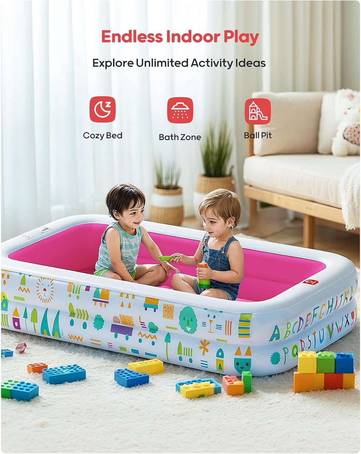 Kiddie Pool, Alphabet and Number Design, 65 x 39 in, Pink