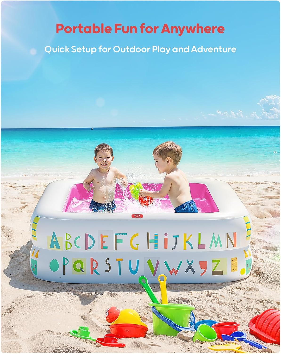 Kiddie Pool, Alphabet and Number Design, 65 x 39 in, Pink