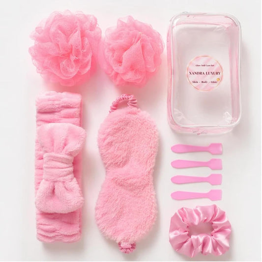 Pink Self Care Spa Gift Set for Women – Soft Girl Aesthetic Skincare Kit with Headband, Scrunchie, Bath Loofah & Cosmetic Bag – Cute Birthday, Teen Girl & Relaxation Gift