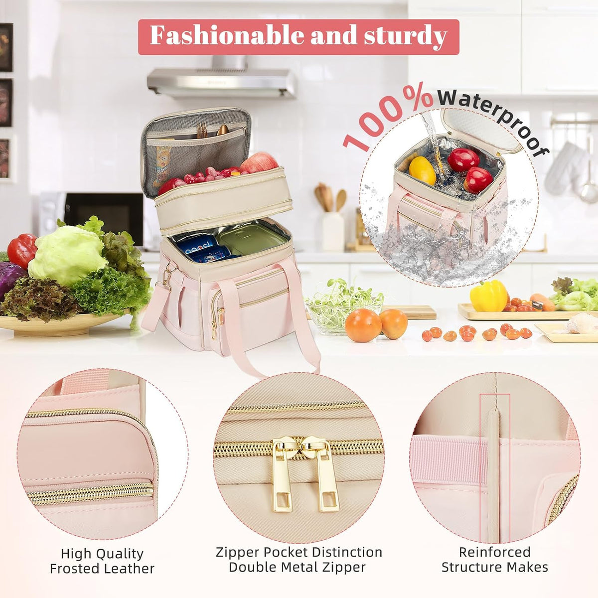holuxer Lunch Bag for Women - Expandable Double Deck Lunch Box