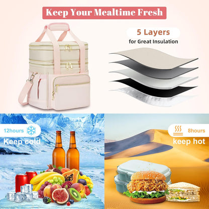 holuxer Lunch Bag for Women - Expandable Double Deck Lunch Box