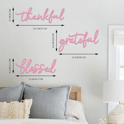 3 Pieces Thankful Grateful Blessed Letter Sign Metal Wall Decor