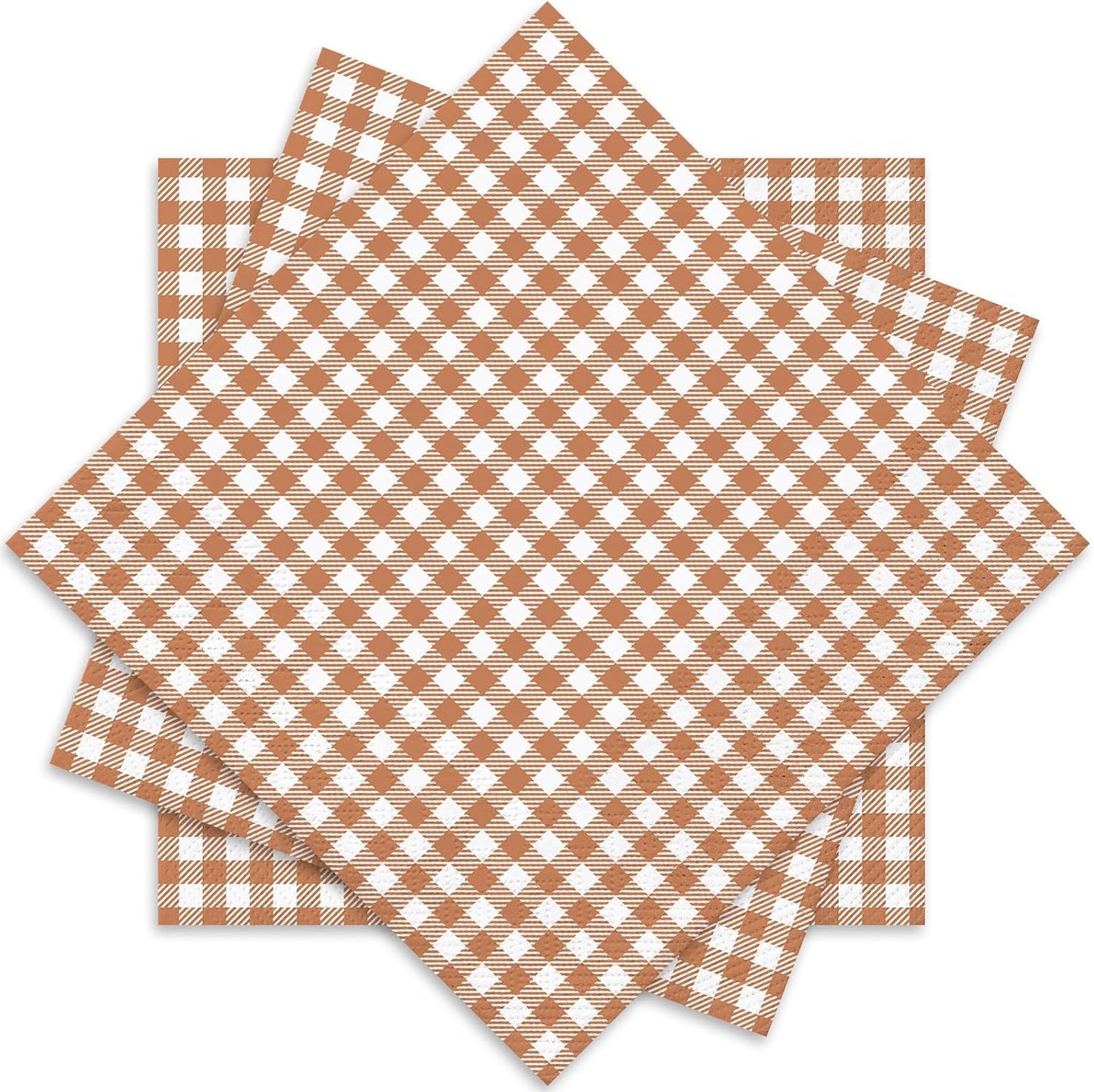 Whaline Brown Plaid Paper Napkins Locally Grown Baby Shower Disposable Dinner Napkin Fall Brown Checkered Decorative Luncheon Napkin for Autumn Thanksgiving Home Party Table Decor, 50Pcs