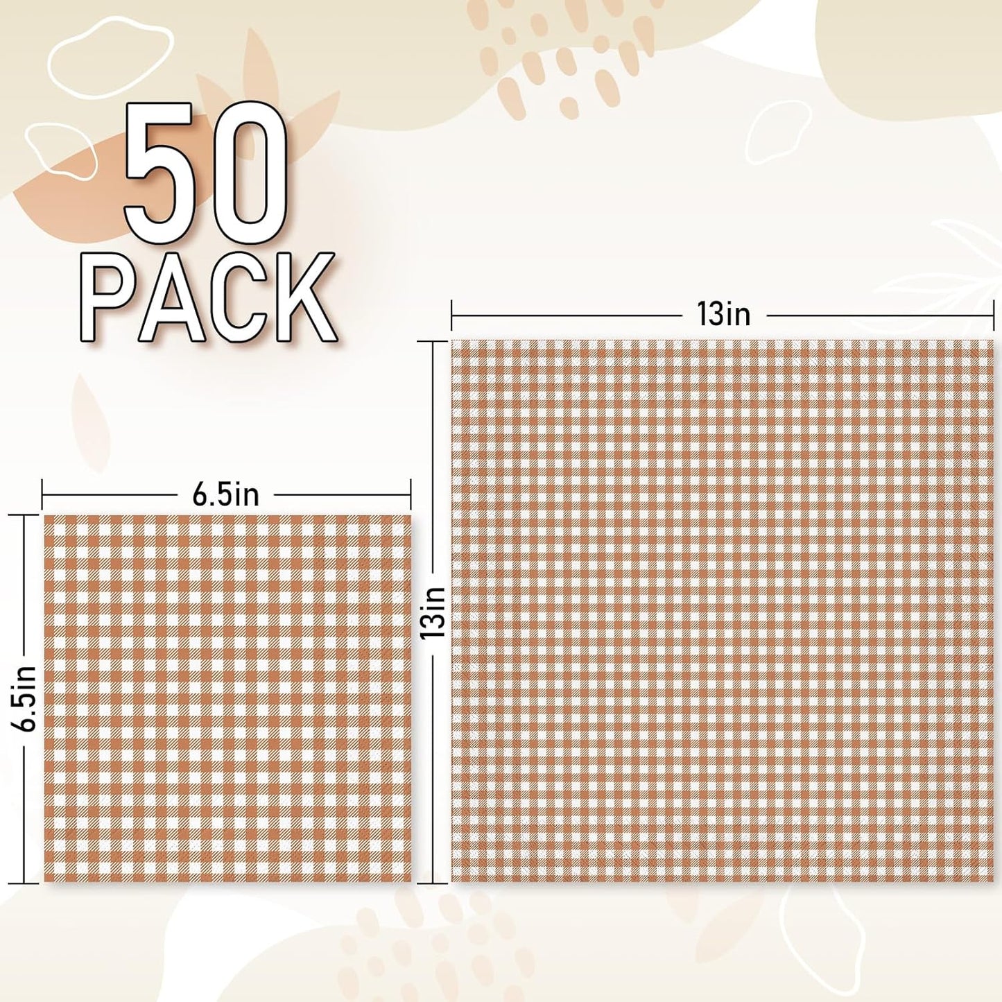 Whaline Brown Plaid Paper Napkins Locally Grown Baby Shower Disposable Dinner Napkin Fall Brown Checkered Decorative Luncheon Napkin for Autumn Thanksgiving Home Party Table Decor, 50Pcs