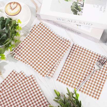 Whaline Brown Plaid Paper Napkins Locally Grown Baby Shower Disposable Dinner Napkin Fall Brown Checkered Decorative Luncheon Napkin for Autumn Thanksgiving Home Party Table Decor, 50Pcs