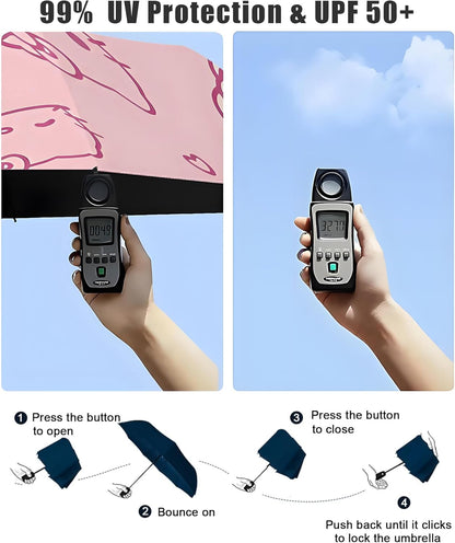Automatic Umbrella for Women Kids Girls Compact Travel Rain Sun Uv Protection Portable Foldable