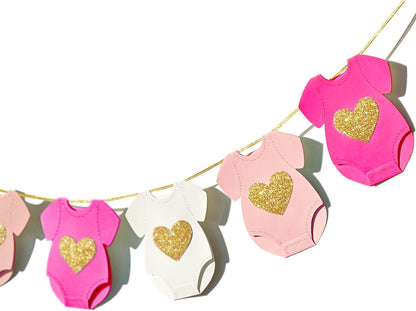Pink Baby Shower Girls Garland Gender Reveal Banner 9 Flags