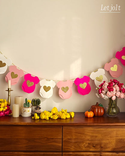 Pink Baby Shower Girls Garland Gender Reveal Banner 9 Flags