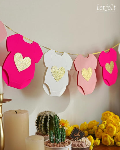 Pink Baby Shower Girls Garland Gender Reveal Banner 9 Flags