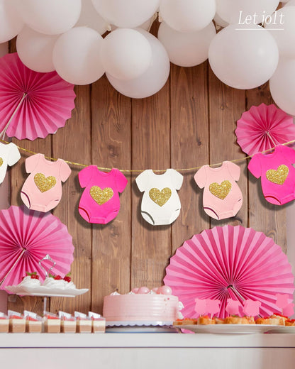 Pink Baby Shower Girls Garland Gender Reveal Banner 9 Flags
