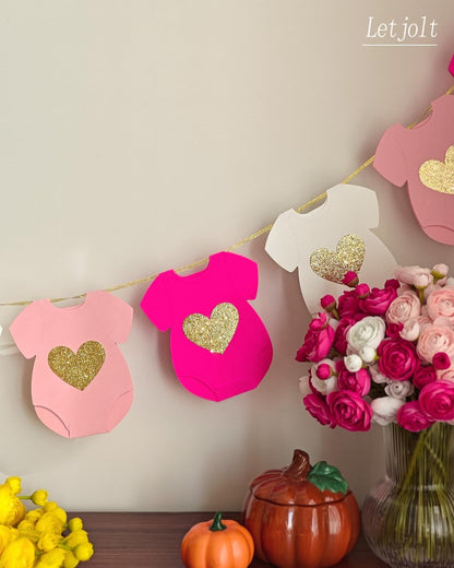Pink Baby Shower Girls Garland Gender Reveal Banner 9 Flags