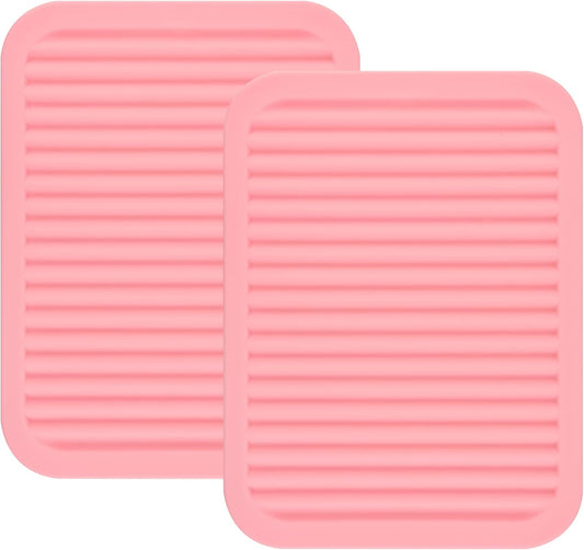 Pink Silicone Trivets Mats for Hot Dishes and Hot Pots, Hot Pads for Countertops, Tables, Pot Holders, Spoon Rest Small Drying Mats Set of 2