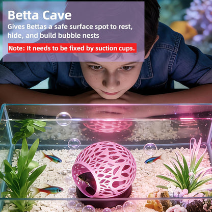 Floating Betta Hideout Cave for Aquarium, Multi-Function Resting Hammock & Shrimp Feeder with Fish Feeding Ring, Betta Fish Tank Accessories, Aquarium Decor & Fish Tank Decor（Rainbow Pink）