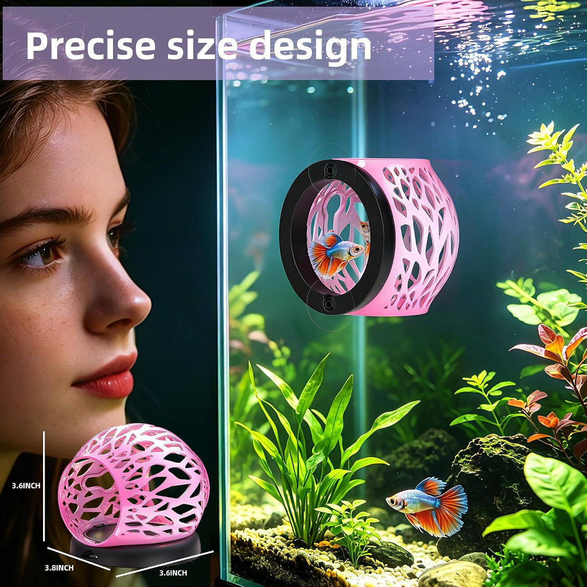Floating Betta Hideout Cave for Aquarium, Multi-Function Resting Hammock & Shrimp Feeder with Fish Feeding Ring, Betta Fish Tank Accessories, Aquarium Decor & Fish Tank Decor（Rainbow Pink）
