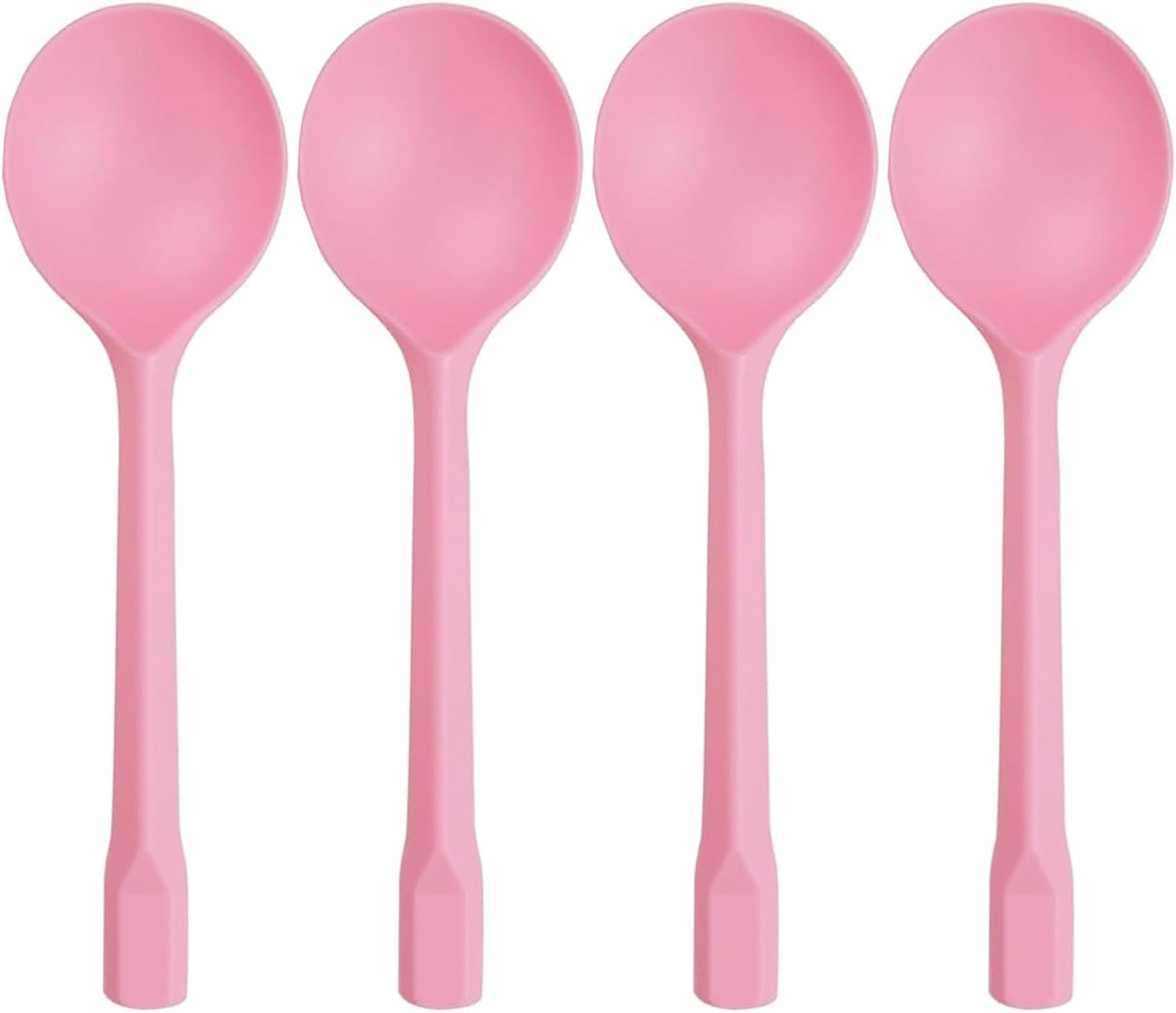 100 Count Independent Packaging Soup Spoons, Heavy Disposable Plastic Spoons for Cake Dessert Ice Cream (Pink)