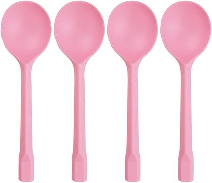 100 Count Independent Packaging Soup Spoons, Heavy Disposable Plastic Spoons for Cake Dessert Ice Cream (Pink)
