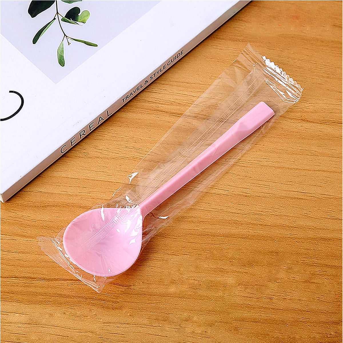100 Count Independent Packaging Soup Spoons, Heavy Disposable Plastic Spoons for Cake Dessert Ice Cream (Pink)