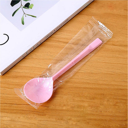 100 Count Independent Packaging Soup Spoons, Heavy Disposable Plastic Spoons for Cake Dessert Ice Cream (Pink)