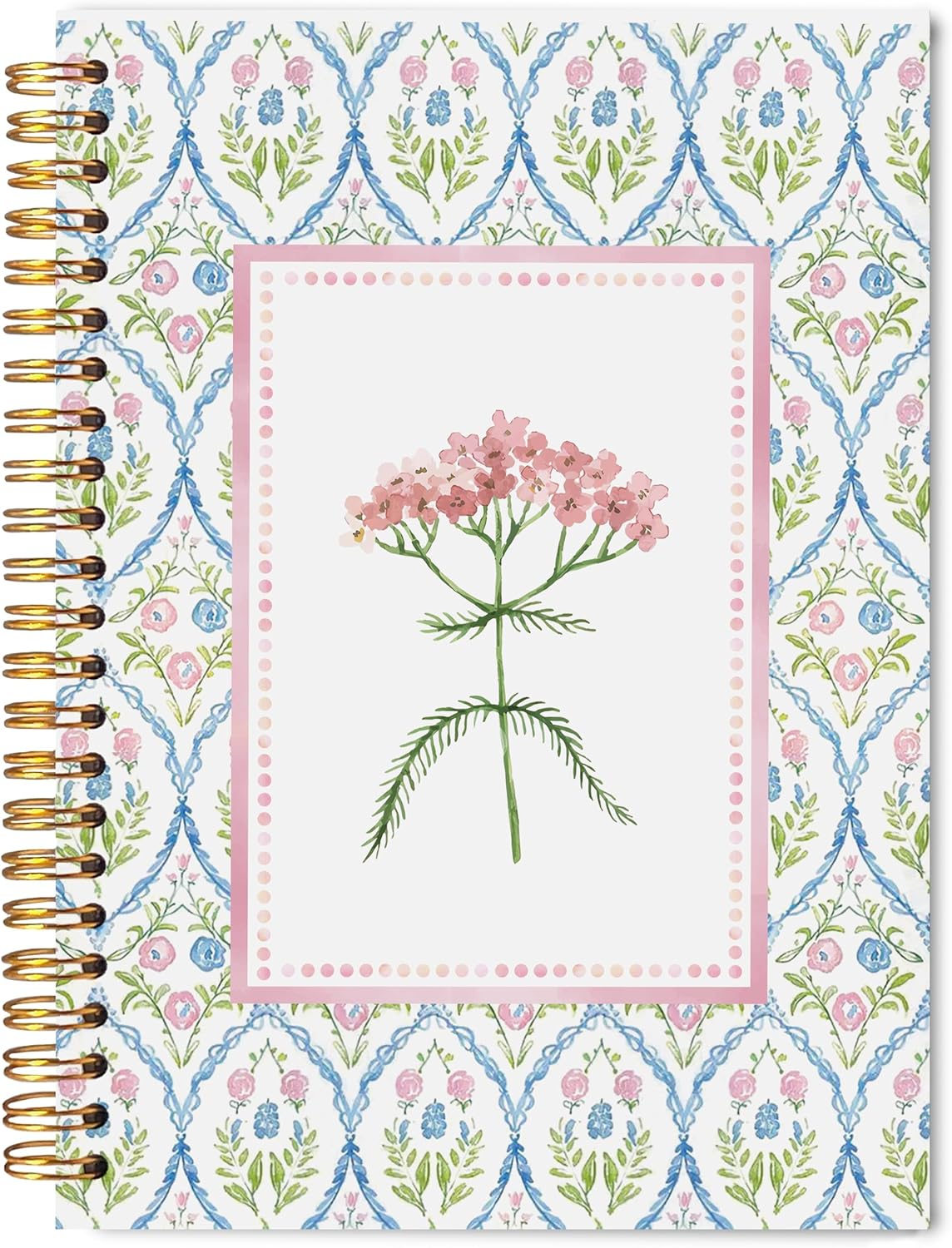 Pastel Pink Blue Floral Spiral Notebook Journal, Aesthetic Wildflower Notebook, Nature Flower Botanical Journal, Cute Girly Notebooks for Women, 5.5x8.3 Inch
