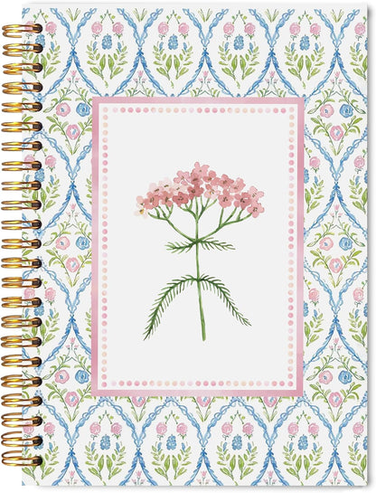 Pastel Pink Blue Floral Spiral Notebook Journal, Aesthetic Wildflower Notebook, Nature Flower Botanical Journal, Cute Girly Notebooks for Women, 5.5x8.3 Inch