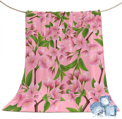 50"x60" Standard Throw Cooling Blanket Spring Flowers Ice Silk Lightweight Breathable Soft Summer Blanket for Hot Sleepers Couch Bed Sofa Camping Peach Blossoms Tree Branches Pink