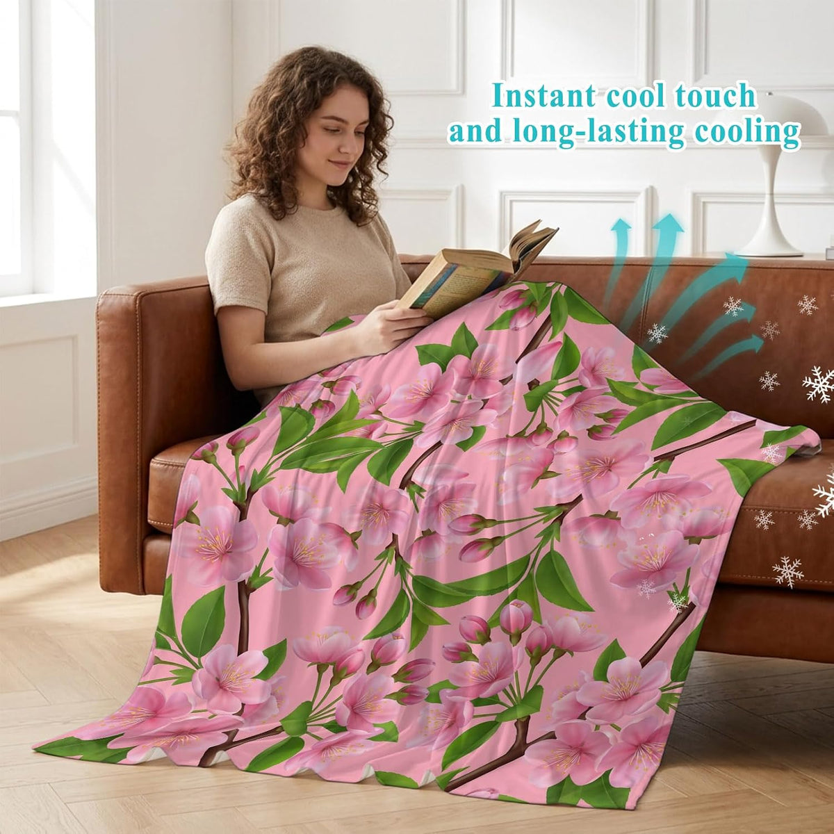 50"x60" Standard Throw Cooling Blanket Spring Flowers Ice Silk Lightweight Breathable Soft Summer Blanket for Hot Sleepers Couch Bed Sofa Camping Peach Blossoms Tree Branches Pink