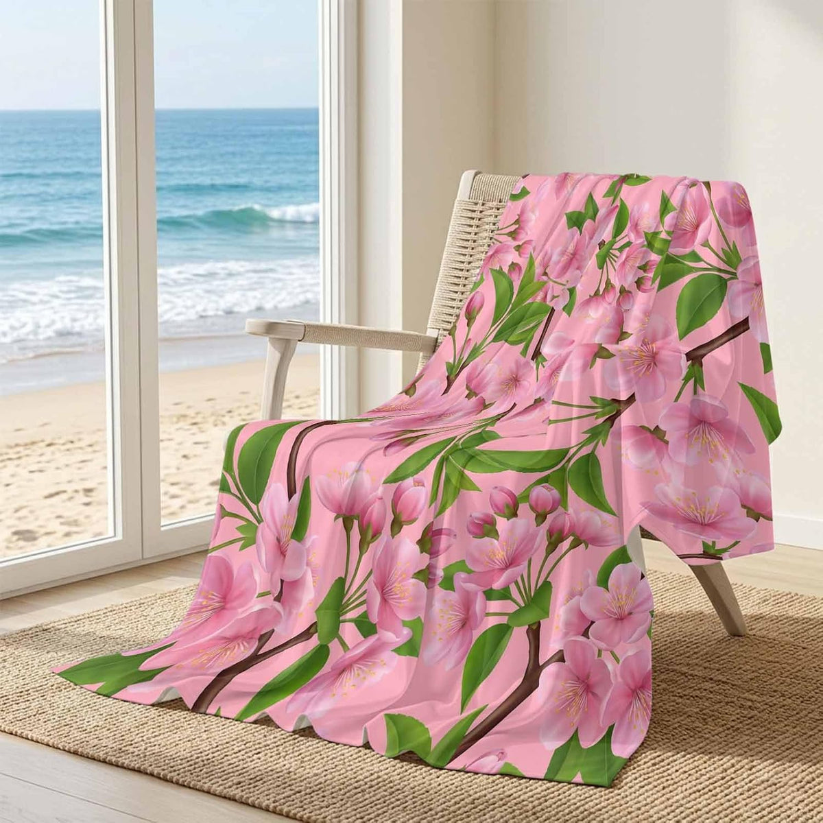 50"x60" Standard Throw Cooling Blanket Spring Flowers Ice Silk Lightweight Breathable Soft Summer Blanket for Hot Sleepers Couch Bed Sofa Camping Peach Blossoms Tree Branches Pink