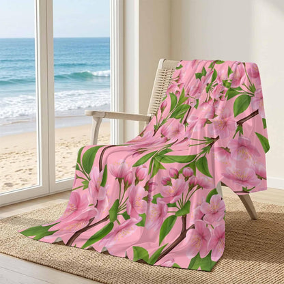 50"x60" Standard Throw Cooling Blanket Spring Flowers Ice Silk Lightweight Breathable Soft Summer Blanket for Hot Sleepers Couch Bed Sofa Camping Peach Blossoms Tree Branches Pink