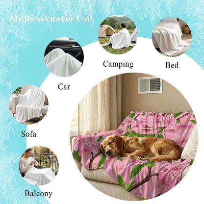 50"x60" Standard Throw Cooling Blanket Spring Flowers Ice Silk Lightweight Breathable Soft Summer Blanket for Hot Sleepers Couch Bed Sofa Camping Peach Blossoms Tree Branches Pink