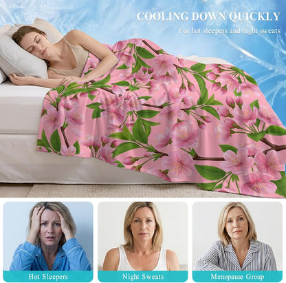 50"x60" Standard Throw Cooling Blanket Spring Flowers Ice Silk Lightweight Breathable Soft Summer Blanket for Hot Sleepers Couch Bed Sofa Camping Peach Blossoms Tree Branches Pink
