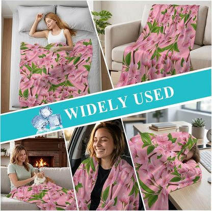 50"x60" Standard Throw Cooling Blanket Spring Flowers Ice Silk Lightweight Breathable Soft Summer Blanket for Hot Sleepers Couch Bed Sofa Camping Peach Blossoms Tree Branches Pink
