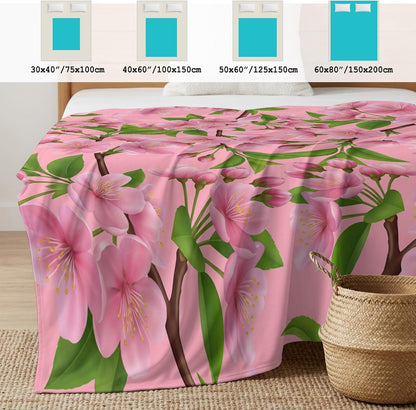 50"x60" Standard Throw Cooling Blanket Spring Flowers Ice Silk Lightweight Breathable Soft Summer Blanket for Hot Sleepers Couch Bed Sofa Camping Peach Blossoms Tree Branches Pink