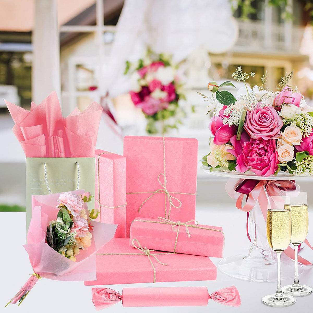 60 Sheets Pink Tissue Paper Set Valentines Gift Wrap Paper(Pink)