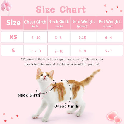 Cat Harness and Leash Set,Escape Proof Adjustable Kitten Harness with Cute Pink Bow,Breathable Reflective Strips Harness for Kitty Puppy Bunny for Walk Travel and Indoor Use (Pink XS)
