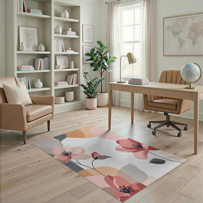 4'x6' Washable Modern Floral Accent Rug, Peach Non-Shedding Small Carpet Pet Friendly & Non-Slip for Playroom, Bedroom, Reading Nook | Ref:2039600
