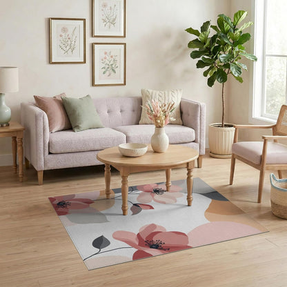 4'x6' Washable Modern Floral Accent Rug, Peach Non-Shedding Small Carpet Pet Friendly & Non-Slip for Playroom, Bedroom, Reading Nook | Ref:2039600