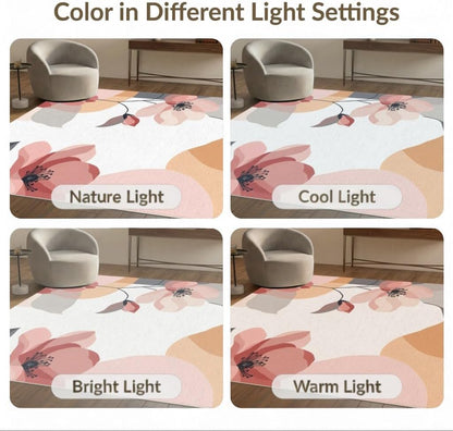 4'x6' Washable Modern Floral Accent Rug, Peach Non-Shedding Small Carpet Pet Friendly & Non-Slip for Playroom, Bedroom, Reading Nook | Ref:2039600