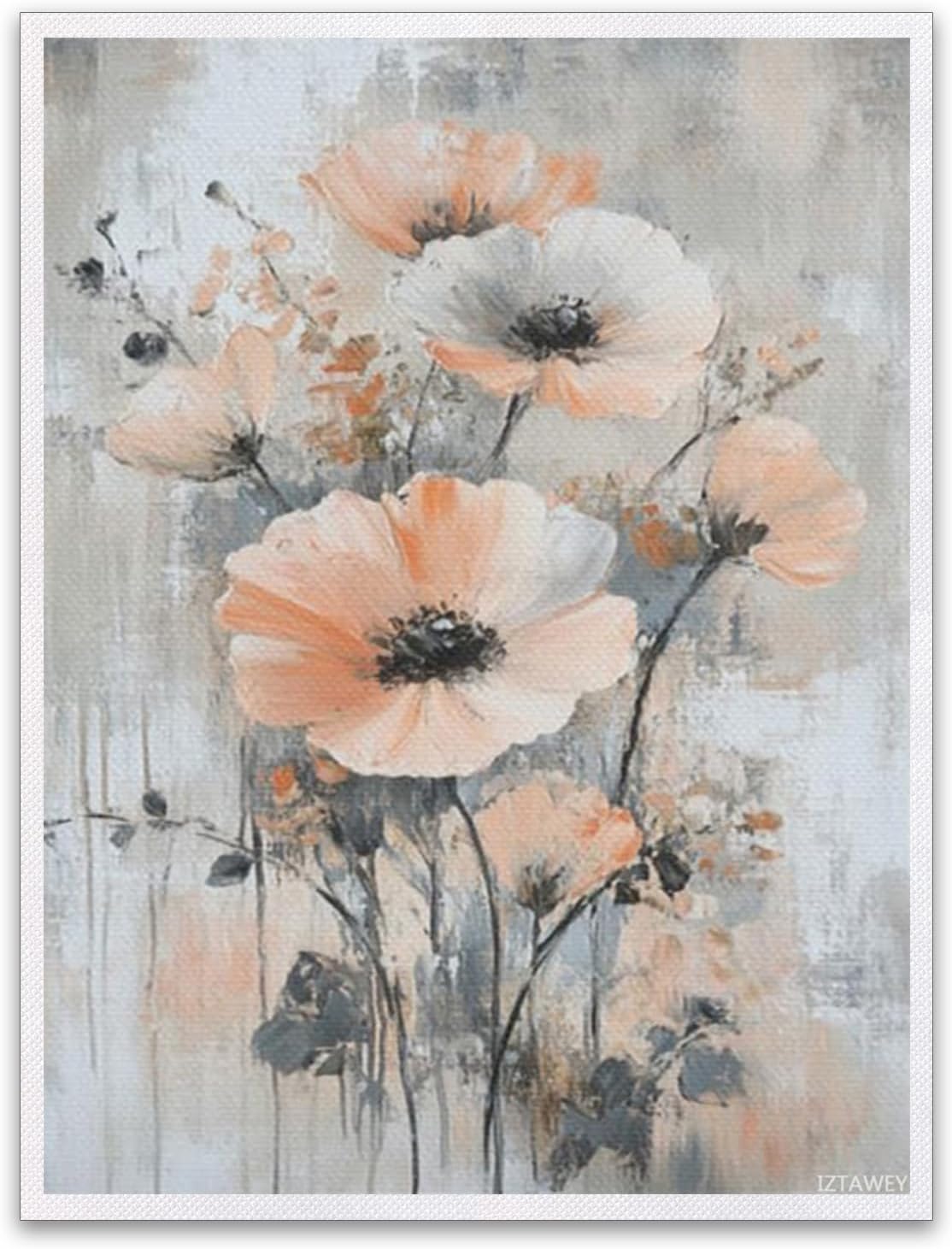 Art Canvas Poster Prints Abstract Floral Painting in Peach and Gray Unframed Living Room Office Wall Art Home Decor 12x16inch