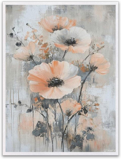 Art Canvas Poster Prints Abstract Floral Painting in Peach and Gray Unframed Living Room Office Wall Art Home Decor 12x16inch