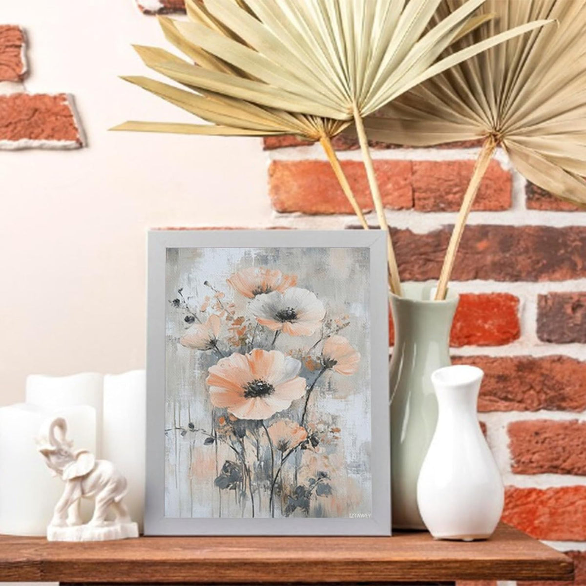Art Canvas Poster Prints Abstract Floral Painting in Peach and Gray Unframed Living Room Office Wall Art Home Decor 12x16inch