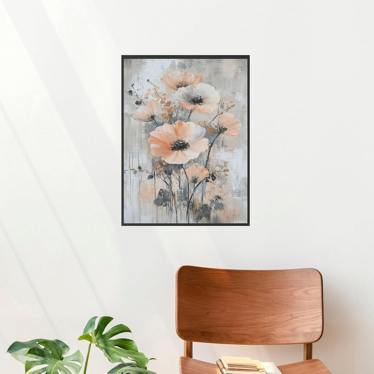 Art Canvas Poster Prints Abstract Floral Painting in Peach and Gray Unframed Living Room Office Wall Art Home Decor 12x16inch