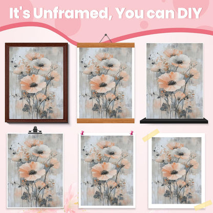Art Canvas Poster Prints Abstract Floral Painting in Peach and Gray Unframed Living Room Office Wall Art Home Decor 12x16inch