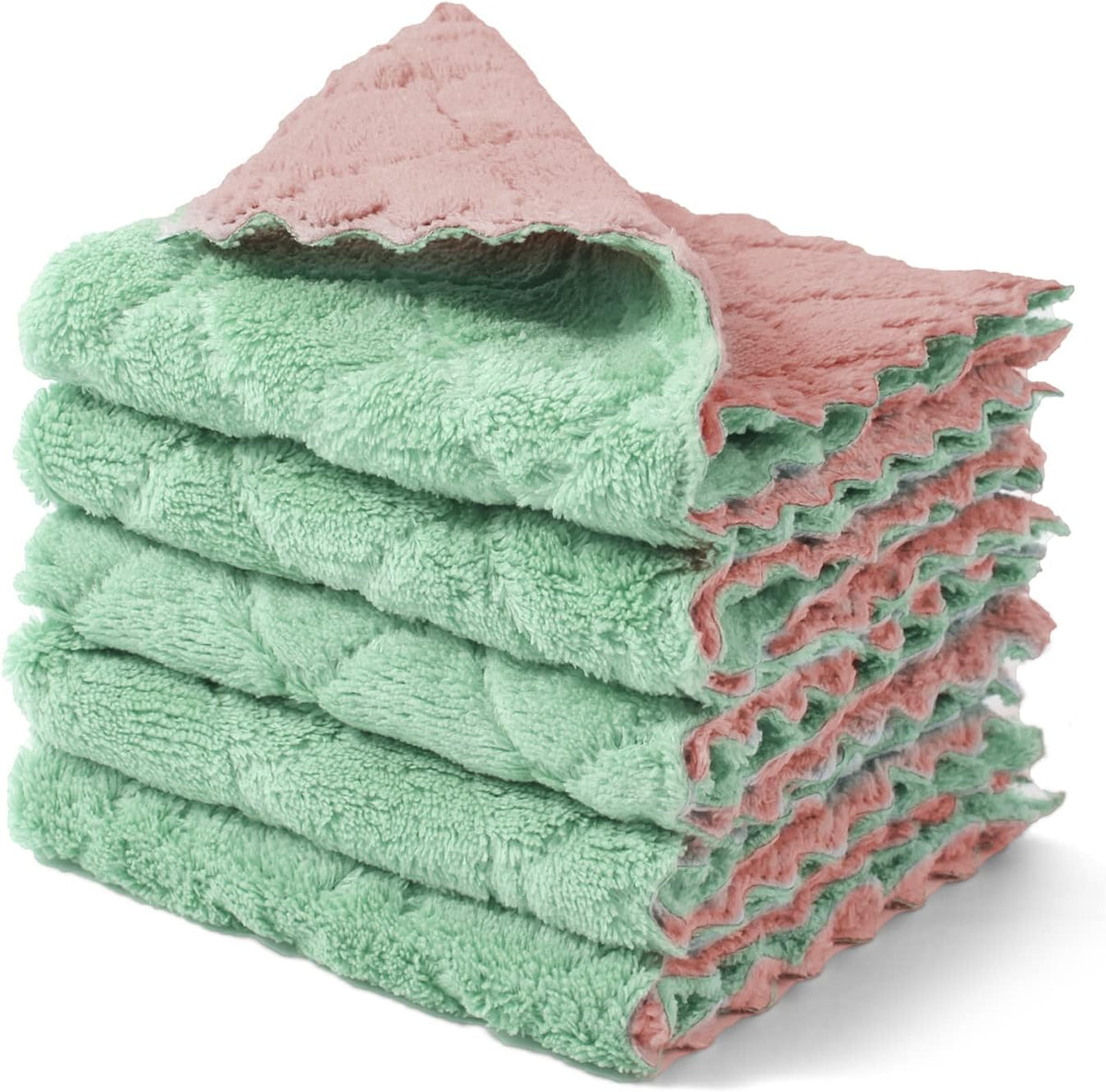 Microfiber Dish Cloths for Washing Dishes 5 Pack, Pink-Green
