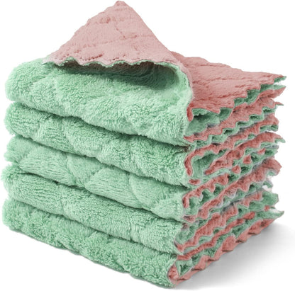 Microfiber Dish Cloths for Washing Dishes 5 Pack, Pink-Green