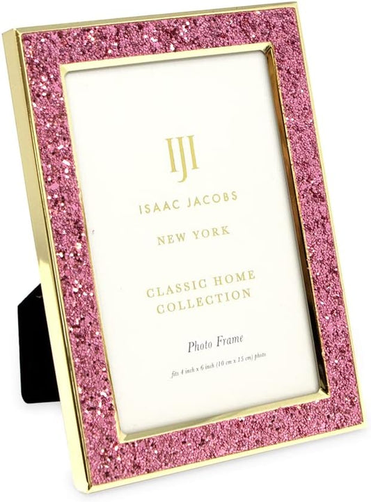 4x6 Pink Glitter w/Gold Metal Picture Frame w/Easel
