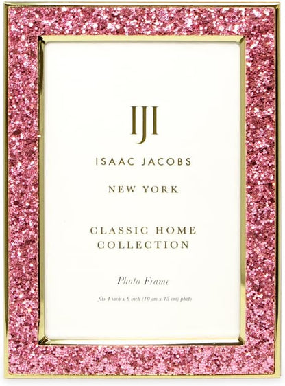 4x6 Pink Glitter w/Gold Metal Picture Frame w/Easel