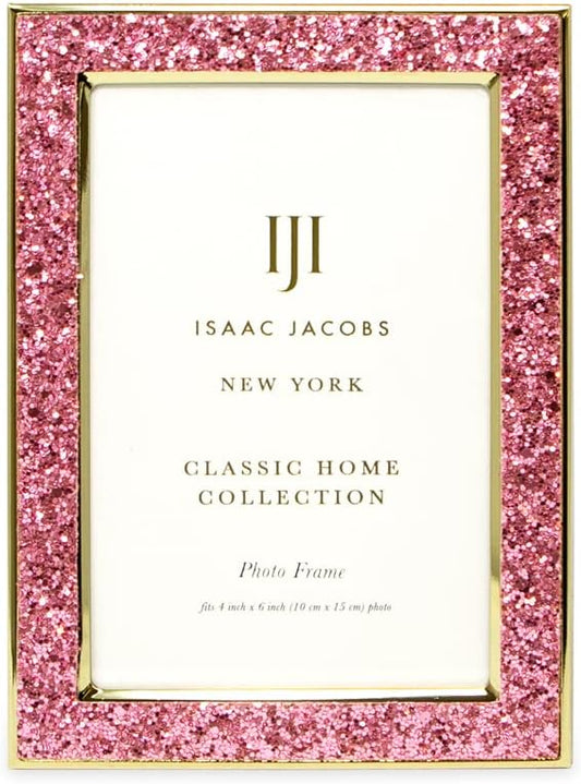 4x6 Pink Glitter w/Gold Metal Picture Frame w/Easel